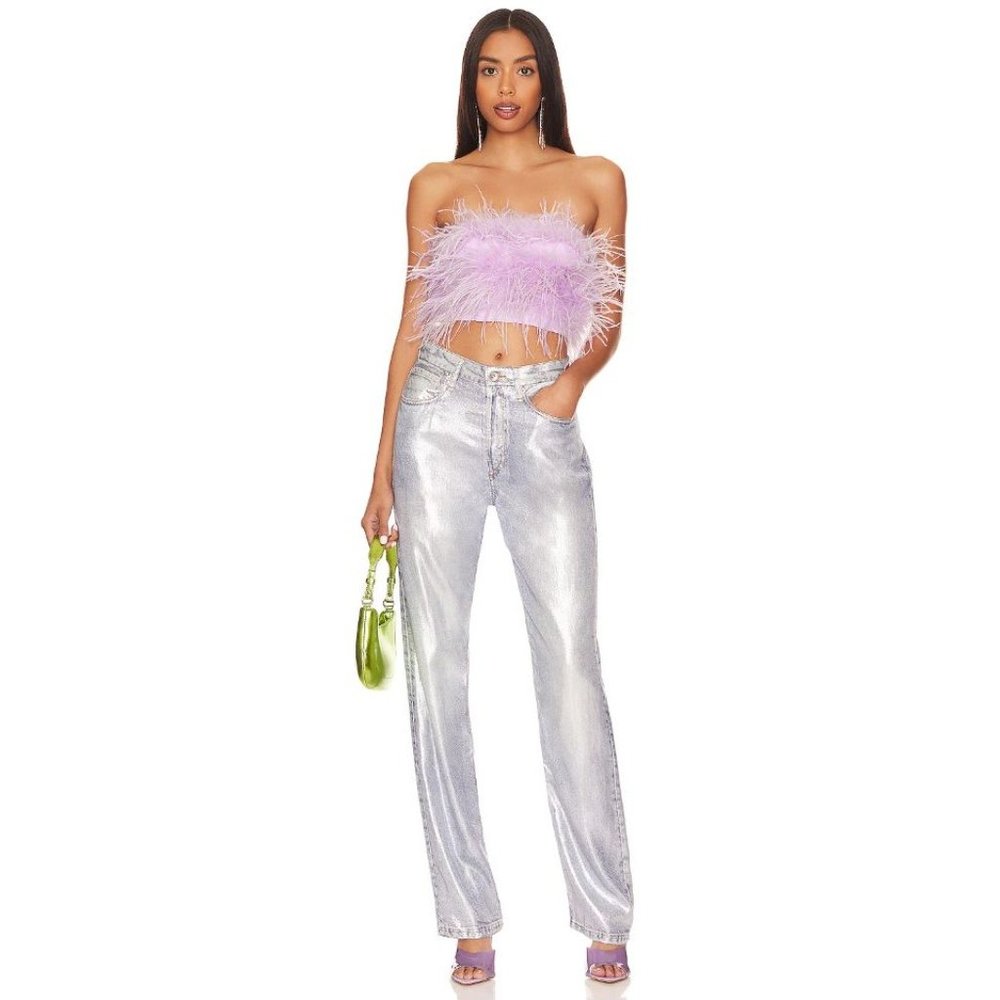 Lovers + Friends Marianne Feather Crop Top Lavender Medium New Womens Tank